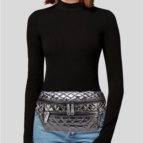 MZ Wallace Handbags - MZ Wallace Gray Anthracite Metallic Crosby Crossbody Sling Bag